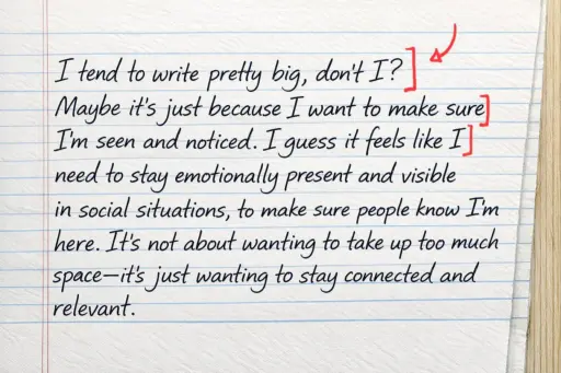 Handwriting in large letters