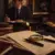 Handwriting analysis in a digital world with handwritten documents, magnifying glass, fountain pen, and digital interface in an elegant academic setting