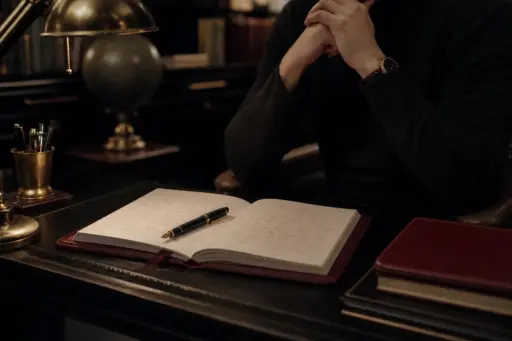 Reflective desk scene illustrating handwriting analysis for self-awareness during a period of stress