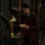 Fictional braided girl in a maroon coat considering a folded handwritten note in a dim school corridor.